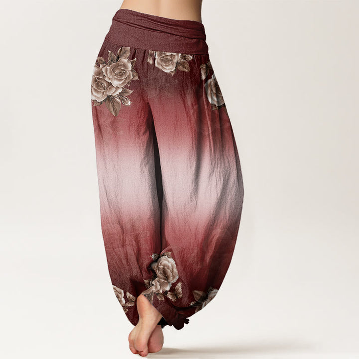 Buddha Stones Casual Roses Leaves Pattern Women's Elastic Waist Harem Pants - image 10