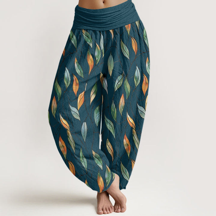 Buddha Stones Casual Delicate Colorful Leaf Pattern Women's Elastic Waist Harem Pants - DarkCyan - US22，UK/AU26，EU54 (6XL) - image 5