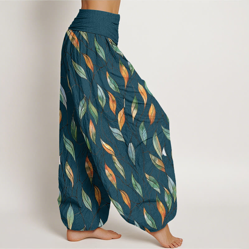Buddha Stones Casual Delicate Colorful Leaf Pattern Women's Elastic Waist Harem Pants - image 7