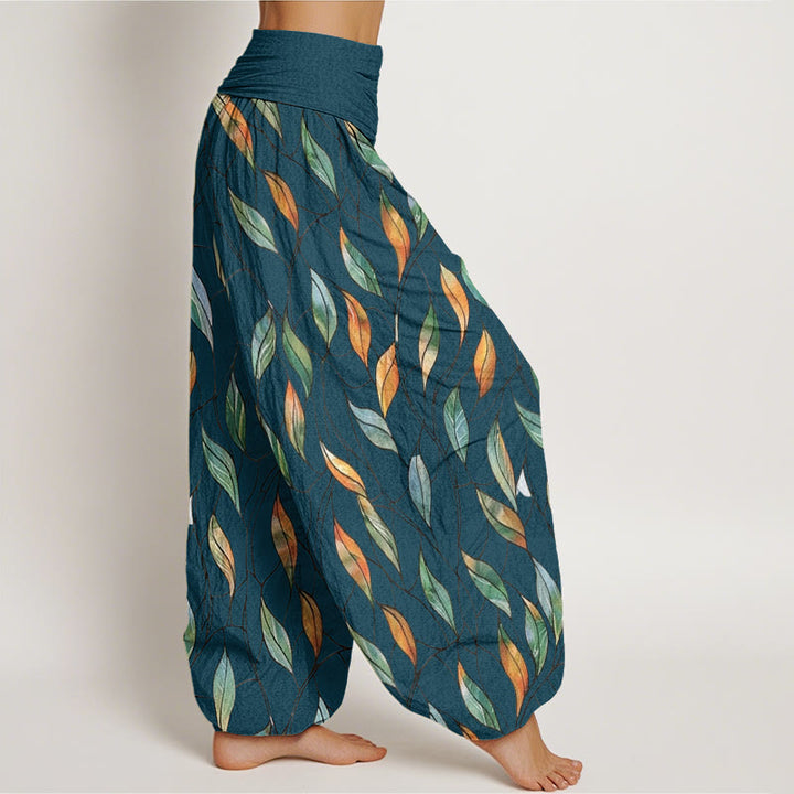 Buddha Stones Casual Delicate Colorful Leaf Pattern Women's Elastic Waist Harem Pants - image 7
