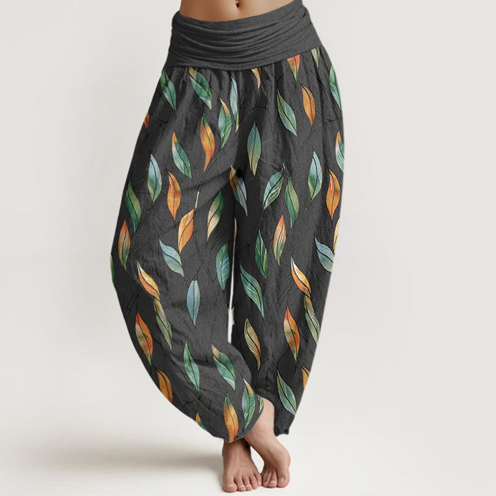 Buddha Stones Casual Delicate Colorful Leaf Pattern Women's Elastic Waist Harem Pants - DimGray - US22，UK/AU26，EU54 (6XL) - image 8