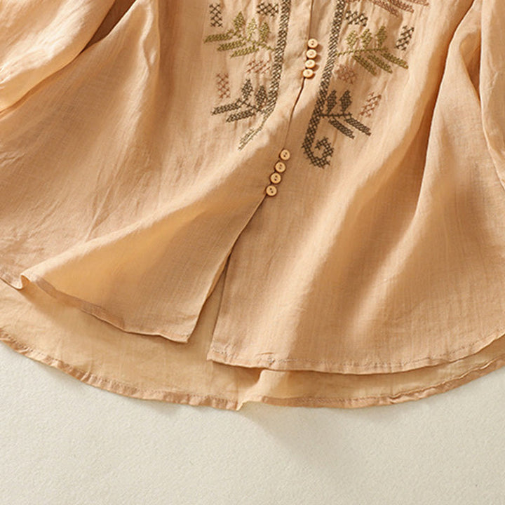 Buddha Stones Casual Artistic Embroidery Leaves Pattern Women's Three Quarter Sleeve Shirt - image 7