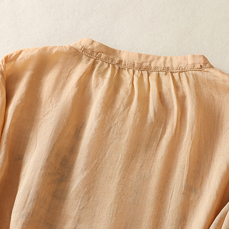 Buddha Stones Casual Artistic Embroidery Leaves Pattern Women's Cotton Linen Three Quarter Sleeve Shirt Cardigan - image 3