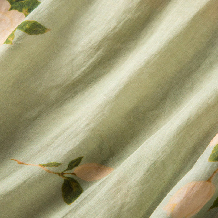 Buddha Stones Lightgreen Casual Artistic Printing Flower Pattern Chinese Frog-Button Design Women's Cotton Linen Long Sleeve Shirt Cardigan - image 8