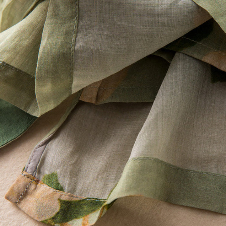 Buddha Stones Lightgreen Casual Artistic Printing Flower Pattern Chinese Frog-Button Design Women's Cotton Linen Long Sleeve Shirt Cardigan - image 14