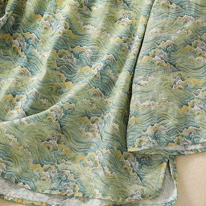 Buddha Stones Summer Casual Printing Frog-Button Design Women's Cotton Linen Long Sleeve Shirt - image 17