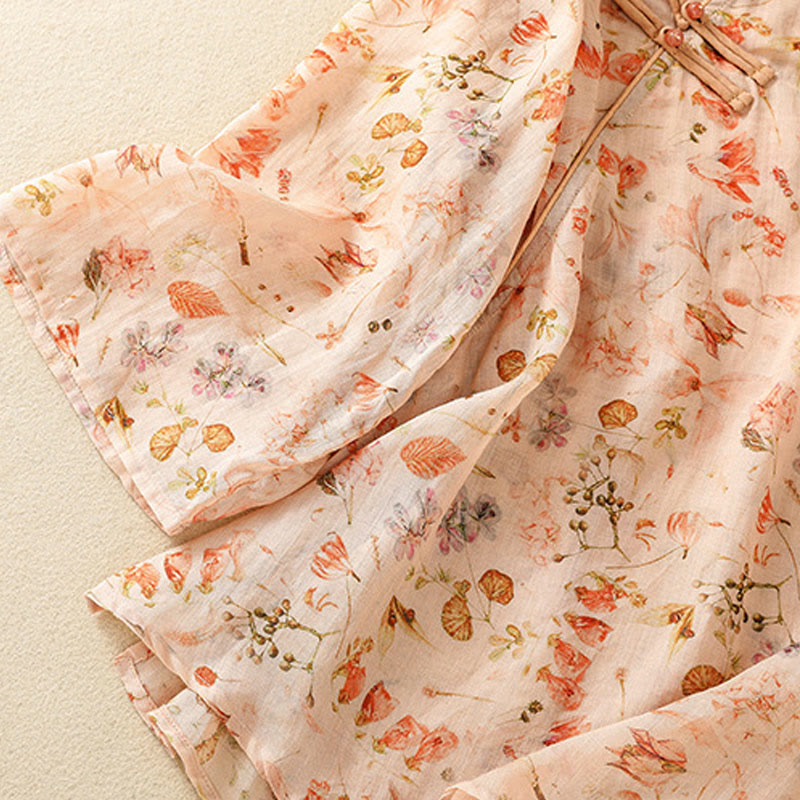 Buddha Stones Summer Casual Printing Frog-Button Design Women's Cotton Linen Long Sleeve Shirt - image 6