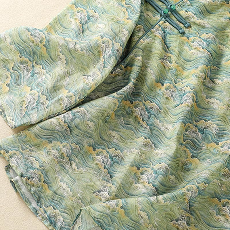 Buddha Stones Summer Casual Printing Frog-Button Design Women's Cotton Linen Long Sleeve Shirt - image 15