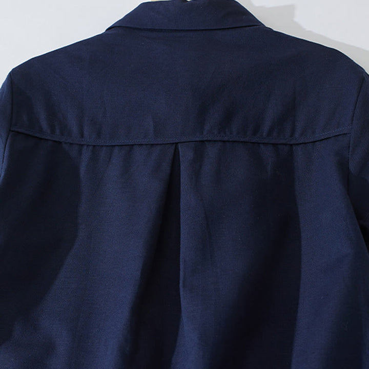 Buddha Stones Summer Retro Solid Color Button Design Short Sleeve Cotton Midi Dress With Pockets - image 19