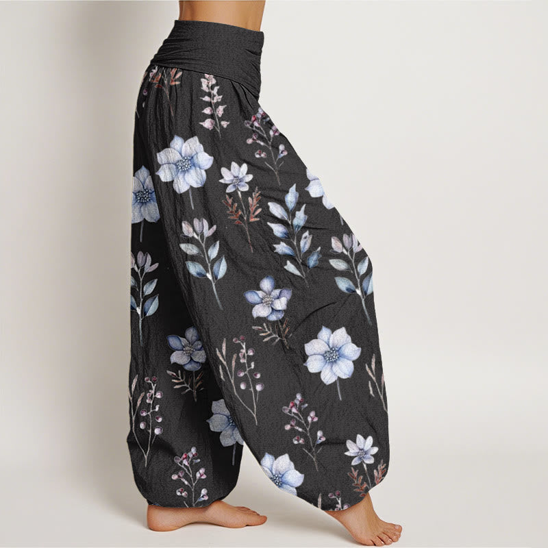 Buddha Stones Casual Delicate Floral Leaves Pattern Women's Elastic Waist Harem Pants - image 2