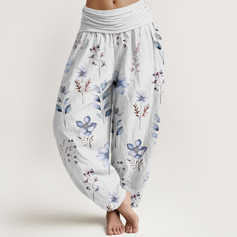 Buddha Stones Casual Delicate Floral Leaves Pattern Women's Elastic Waist Harem Pants - Snow - US22，UK/AU26，EU54 (6XL) - image 8