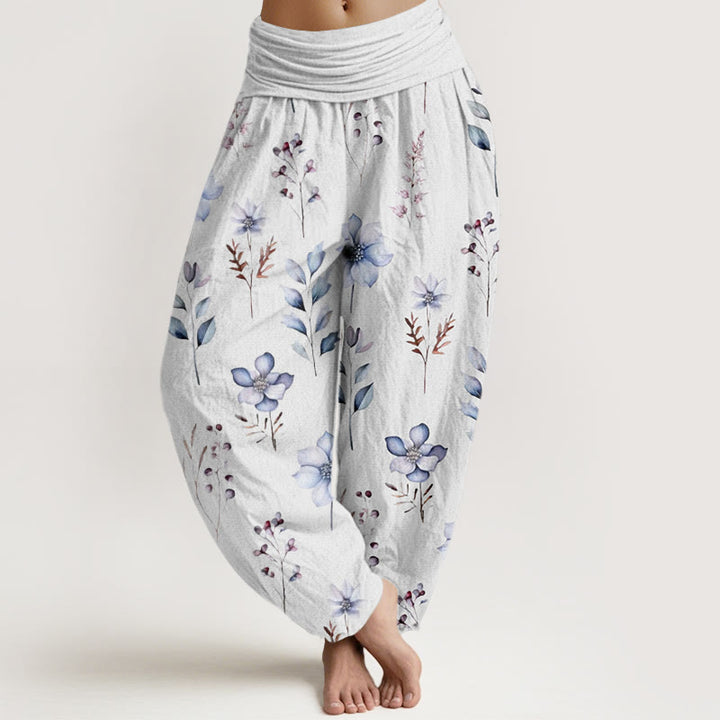 Buddha Stones Casual Delicate Floral Leaves Pattern Women's Elastic Waist Harem Pants - Snow - US22，UK/AU26，EU54 (6XL) - image 8