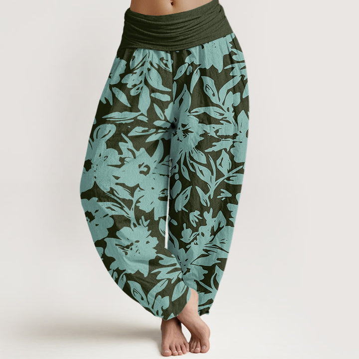 Buddha Stones Casual Large Blooms Lush Foliage Pattern Women's Elastic Waist Harem Pants - DarkSlateGray - US22，UK/AU26，EU54 (6XL) - image 5