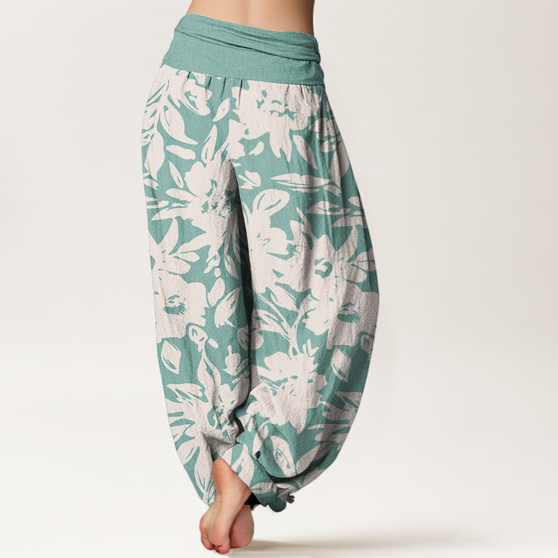 Buddha Stones Casual Large Blooms Lush Foliage Pattern Women's Elastic Waist Harem Pants - image 10