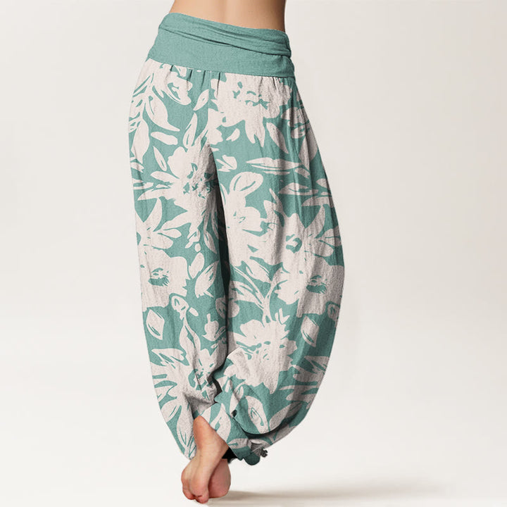 Buddha Stones Casual Large Blooms Lush Foliage Pattern Women's Elastic Waist Harem Pants - image 10