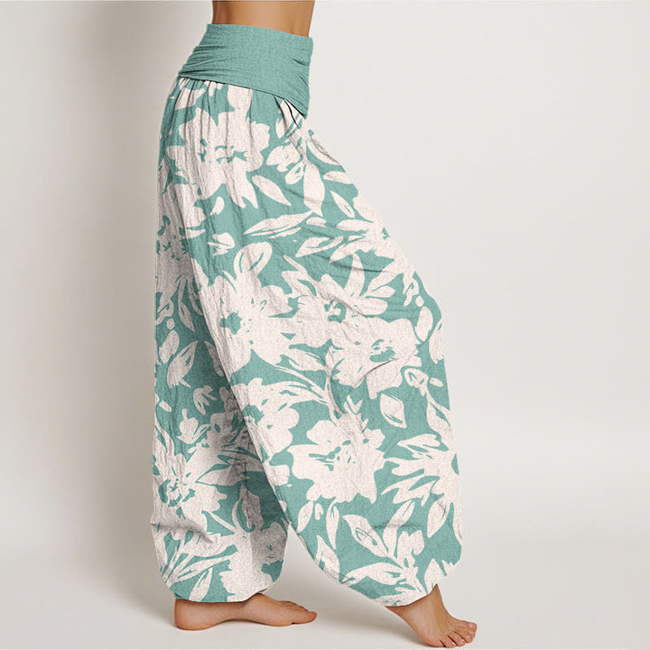 Buddha Stones Casual Large Blooms Lush Foliage Pattern Women's Elastic Waist Harem Pants - image 9
