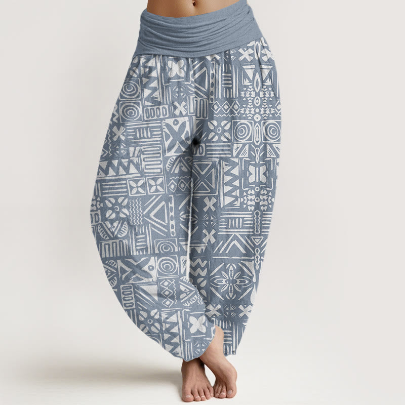 Buddha Stones Casual Tribal-inspired Geometric Pattern Women's Elastic Waist Harem Pants - LightSteelBlue - US22，UK/AU26，EU54 (6XL) - image 8