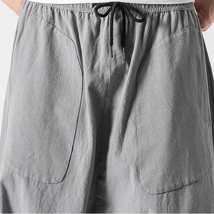 Buddha Stones Casual Low Crotch Design Drawstring Men's 7-8 Length Wide Leg Pants With Pockets - image 26
