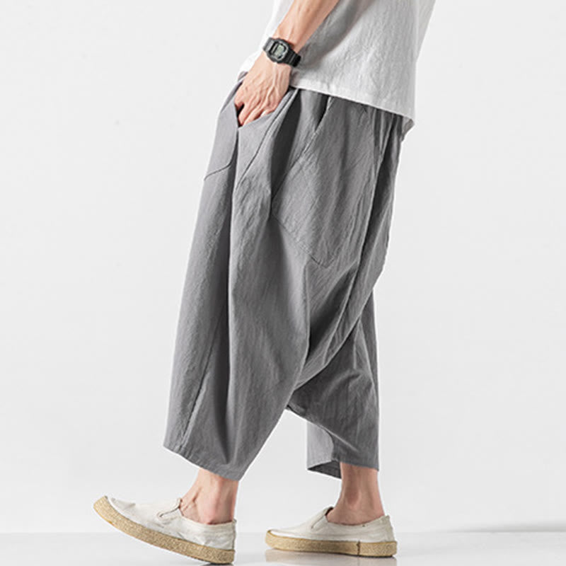 Buddha Stones Casual Low Crotch Design Drawstring Men's 7-8 Length Wide Leg Pants With Pockets - image 19
