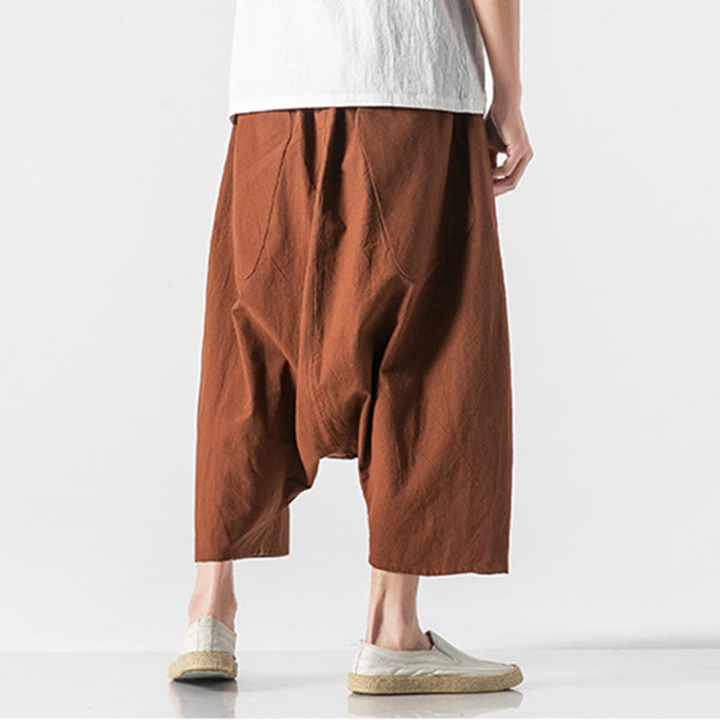 Buddha Stones Casual Low Crotch Design Drawstring Men's 7-8 Length Wide Leg Pants With Pockets - image 12