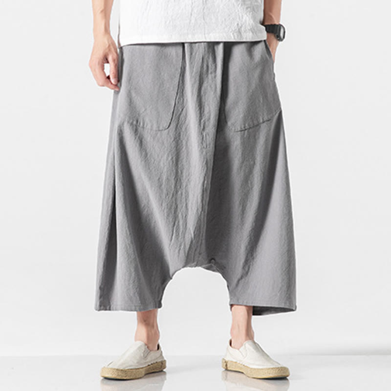 Buddha Stones Casual Low Crotch Design Drawstring Men's 7-8 Length Wide Leg Pants With Pockets - Silver - US/UK/AU46，EU56 (5XL) - image 18