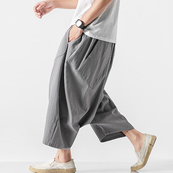 Buddha Stones Casual Low Crotch Design Drawstring Men's 7-8 Length Wide Leg Pants With Pockets - image 21