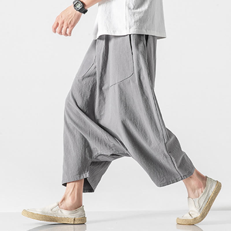 Buddha Stones Casual Low Crotch Design Drawstring Men's 7-8 Length Wide Leg Pants With Pockets - image 22