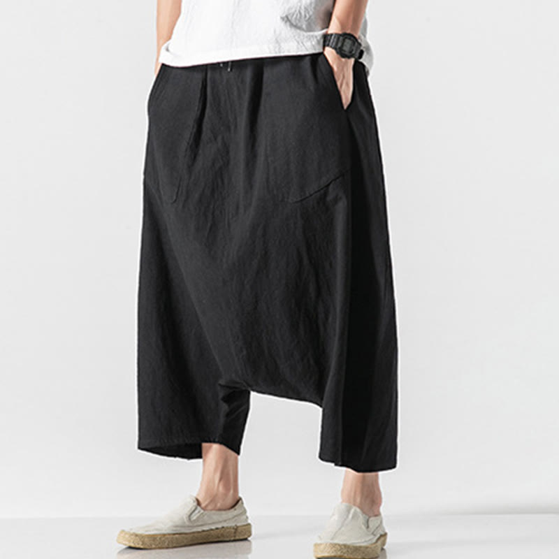 Buddha Stones Casual Low Crotch Design Drawstring Men's 7-8 Length Wide Leg Pants With Pockets - image 30