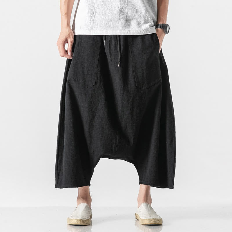 Buddha Stones Casual Low Crotch Design Drawstring Men's 7-8 Length Wide Leg Pants With Pockets - Black - US/UK/AU46，EU56 (5XL) - image 29