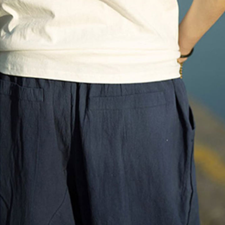 Buddha Stones Summer Plain Pleat Design Drawstring Men's 7-8 Length Cotton Linen Pants With Pockets - image 16