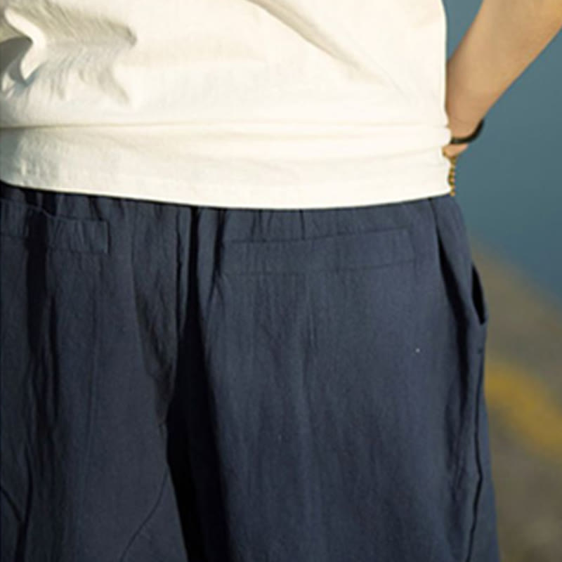 Buddha Stones Summer Plain Pleat Design Drawstring Men's 7-8 Length Cotton Linen Pants With Pockets - image 16