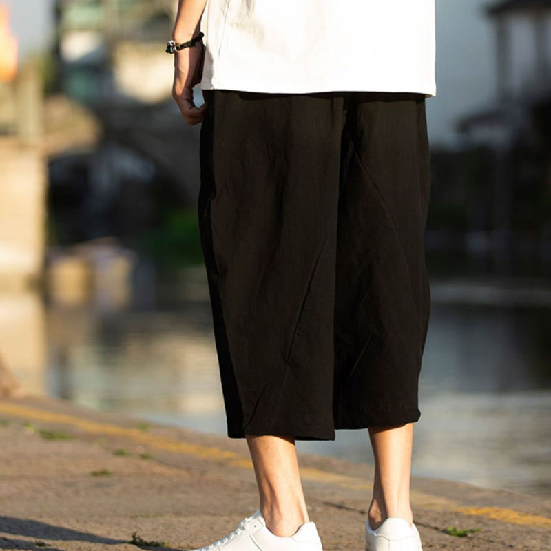 Buddha Stones Summer Plain Pleat Design Drawstring Men's 7-8 Length Pants With Pockets - image 7