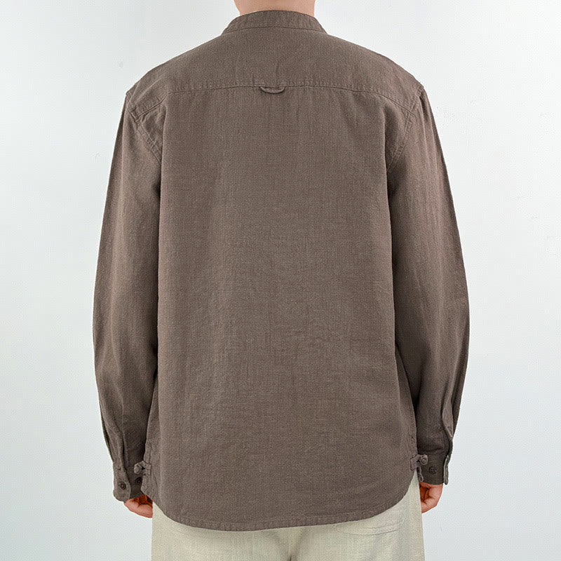 Buddha Stones Casual Solid Color Ramie Linen Cotton Men's Shirt With Pockets - image 10