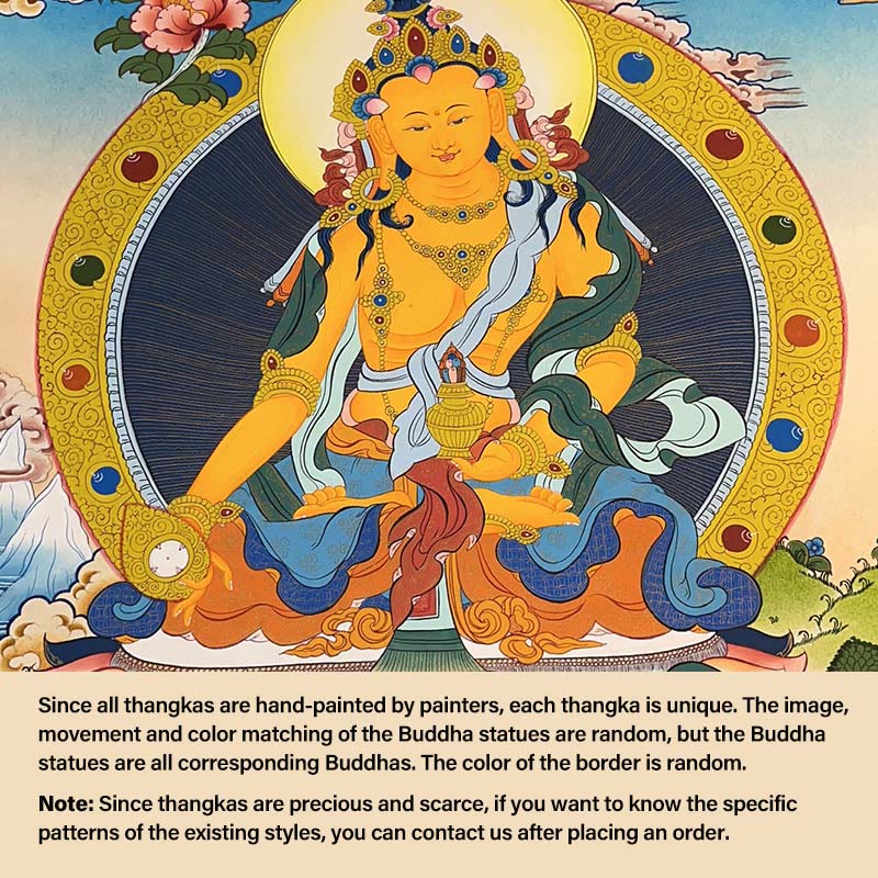 Buddha Stones Tibetan Thangka Painting Yellow God of Wealth Green Tara Avalokitesvara Handmade Decoration Blind Box(Random Style) - 27.56*21.6 in/70*55cm Longevity Buddha(Random Thangka Style，Contact customer service to view available styles) - image 16