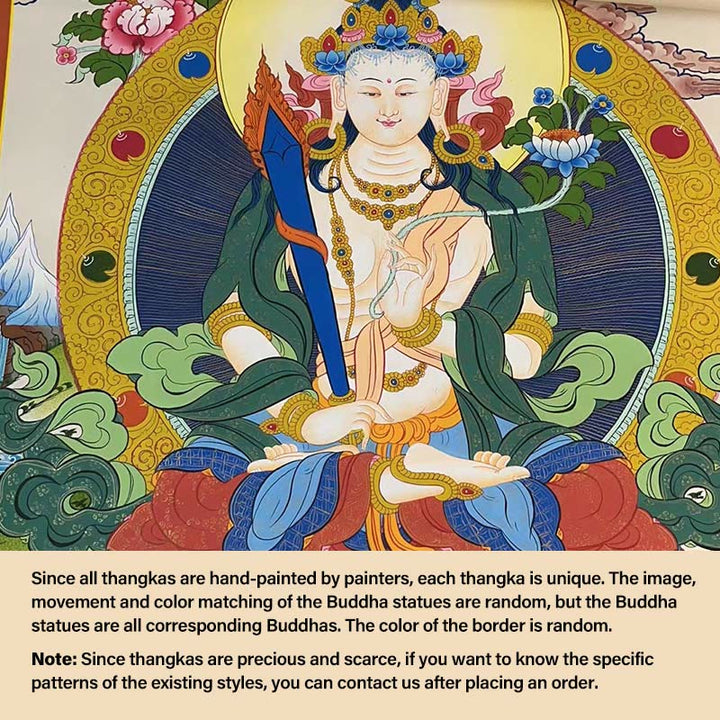 Buddha Stones Tibetan Thangka Painting Yellow God of Wealth Green Tara Avalokitesvara Handmade Decoration Blind Box(Random Style) - 27.56*21.6 in/70*55cm Akasagarbha(Random Thangka Style，Contact customer service to view available styles) - image 18