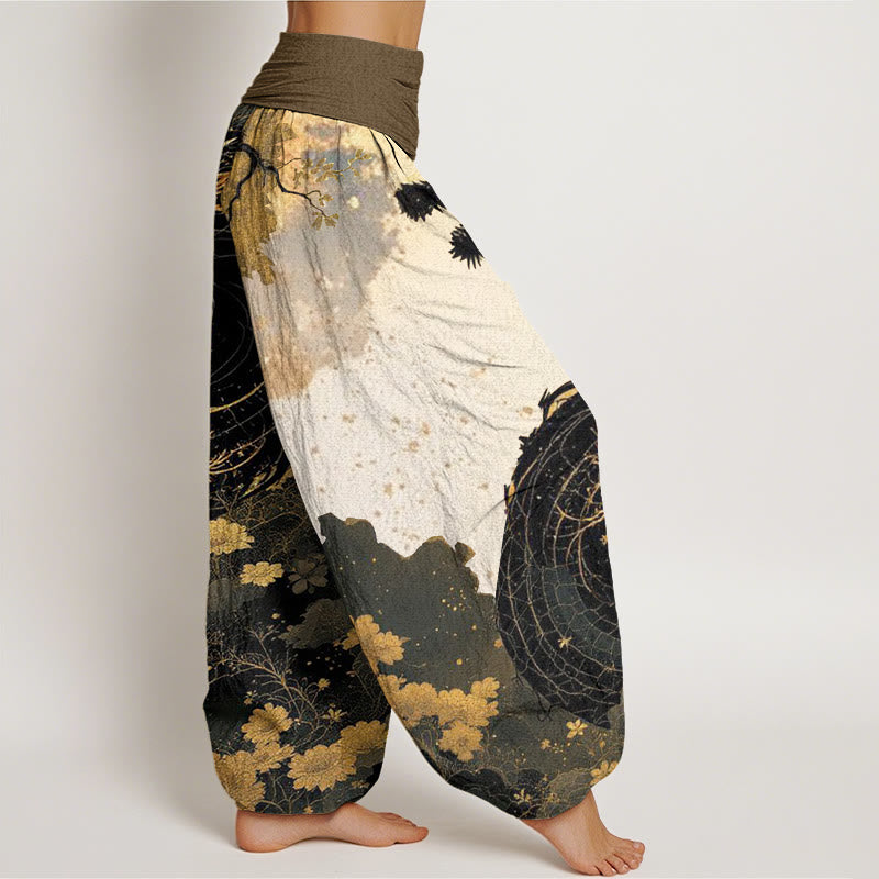 Buddha Stones Cotton Casual Dragon Ancient Tree Pattern Women's Elastic Waist Harem Pants - image 1