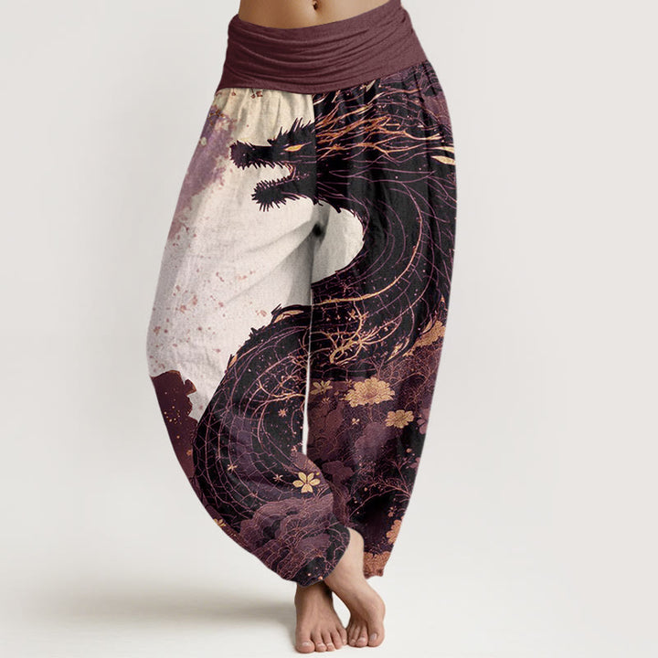 Buddha Stones Casual Dragon Ancient Tree Pattern Women's Elastic Waist Harem Pants - RosyBrown - US22，UK/AU26，EU54 (6XL) - image 5