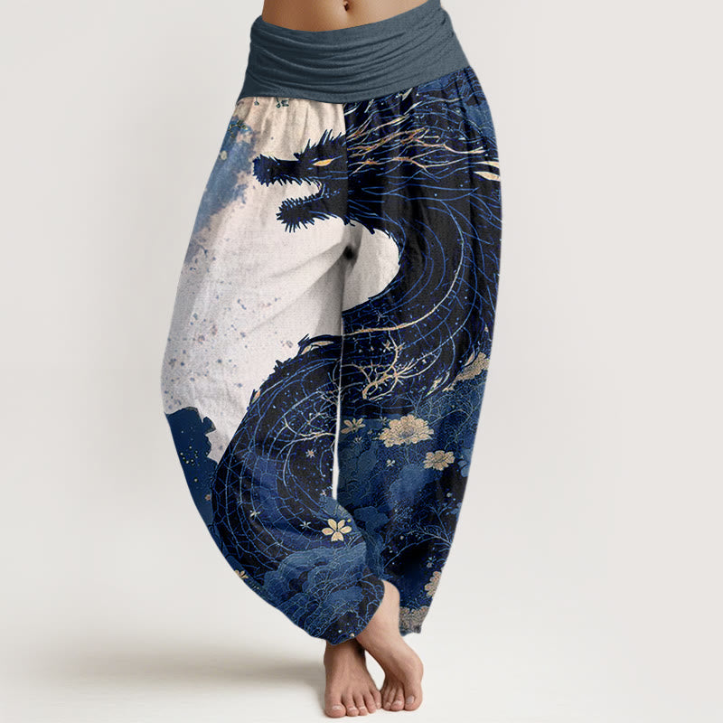Buddha Stones Casual Dragon Ancient Tree Pattern Women's Elastic Waist Harem Pants - SteelBlue - US22，UK/AU26，EU54 (6XL) - image 8