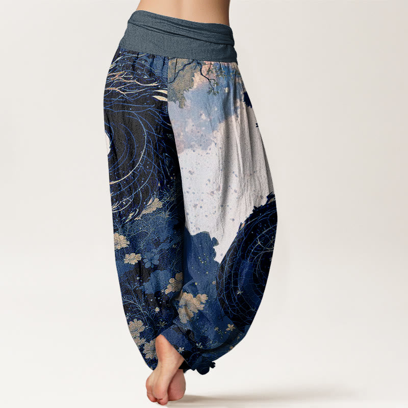 Buddha Stones Cotton Casual Dragon Ancient Tree Pattern Women's Elastic Waist Harem Pants - image 9