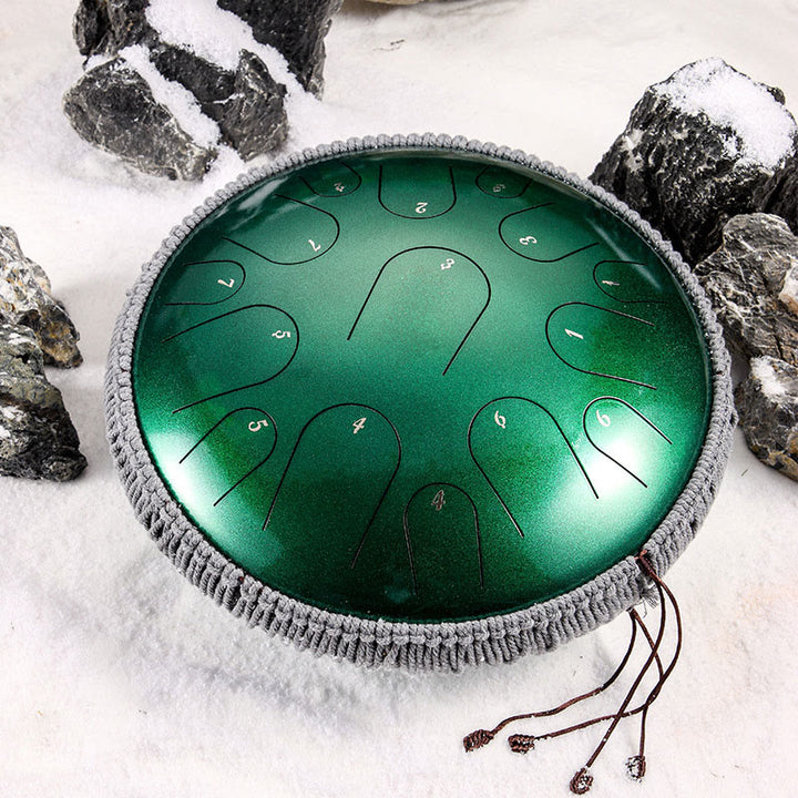 Buddha Stones Steel Tongue Drum Sound Healing Mindfulness Meditation Drum Kit 15 Note 14 Inch Percussion Instrument - Green 14 IN - image 0