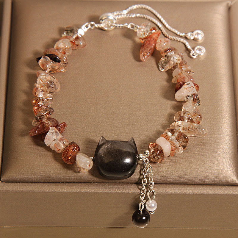 Buddha Stones Natural Pink Crystal Agate Gravel Stone Cat Head Soothing Bracelet - Agate Crystal(Wrist Circumference 14-16cm) - image 5