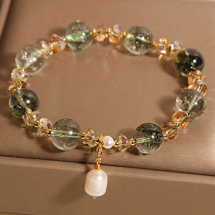 Buddha Stones Natural Green Phantom Pearl Gravel Crystal Stone Confidence Bracelet