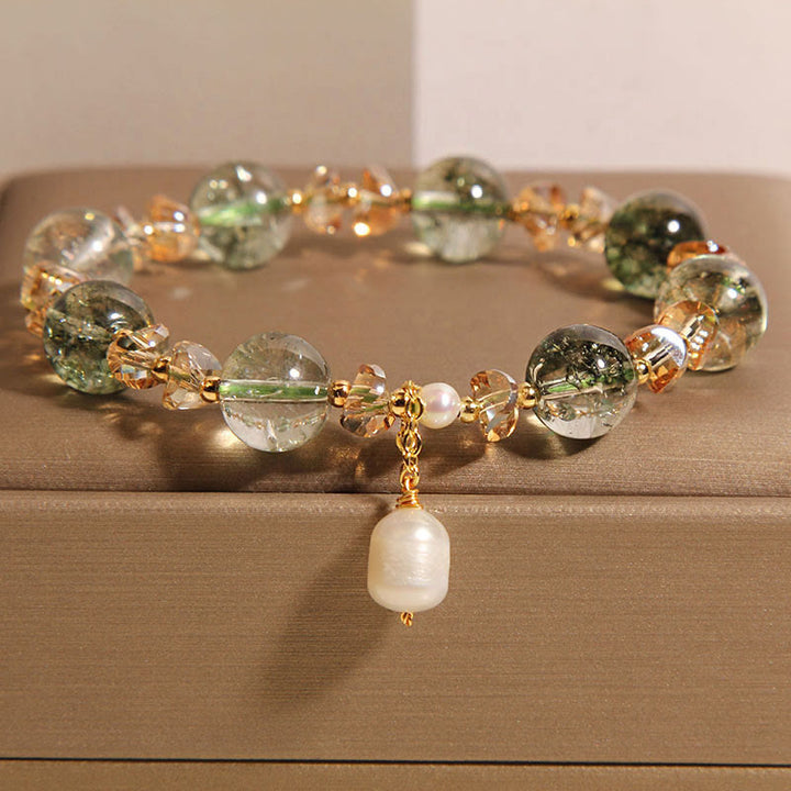 Buddha Stones Natural Green Phantom Pearl Gravel Crystal Stone Confidence Bracelet