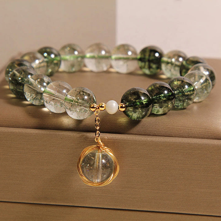 Buddha Stones Natural Green Phantom Crystal Lucky Bracelet