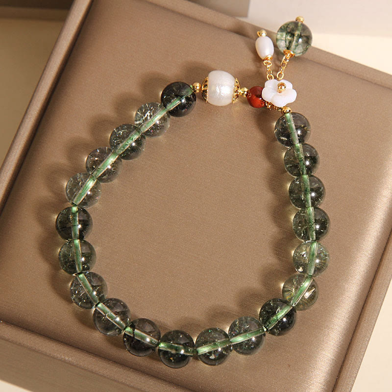 Buddha Stones Natural Green Phantom Pearl Shell Flower Positive Bracelet