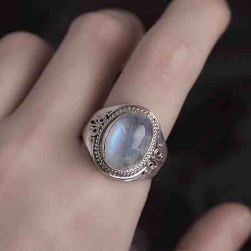 Buddha Stones 925 Sterling Silver Handmade Natural Moonstone Healing Adjustable Ring - Style Two US5-US15(Adjustable) - image 8