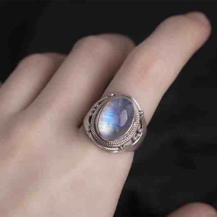 Buddha Stones 925 Sterling Silver Handmade Natural Moonstone Healing Adjustable Ring - image 2