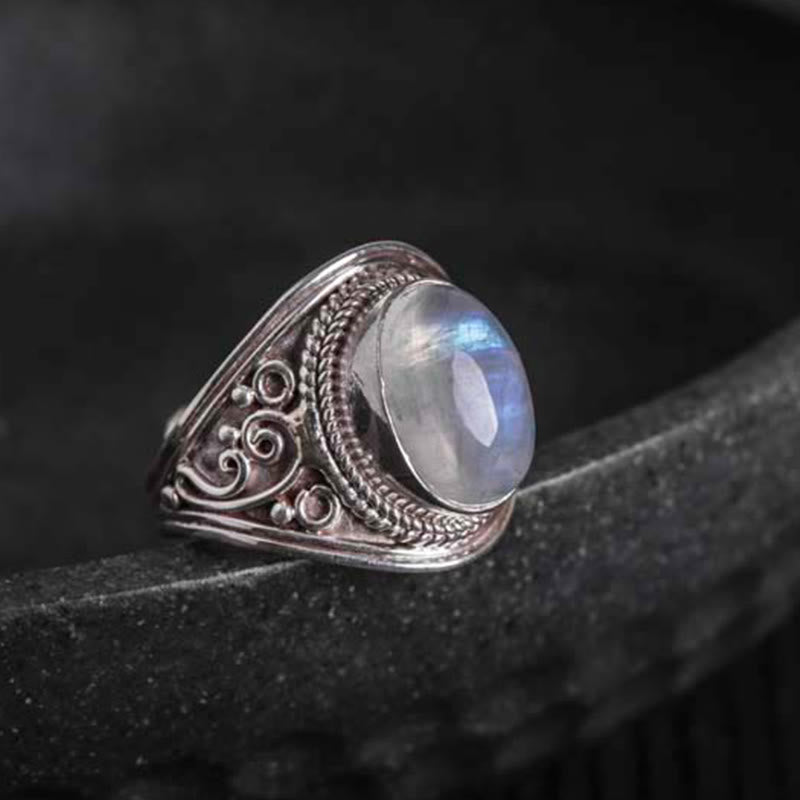 Buddha Stones 925 Sterling Silver Handmade Natural Moonstone Healing Adjustable Ring