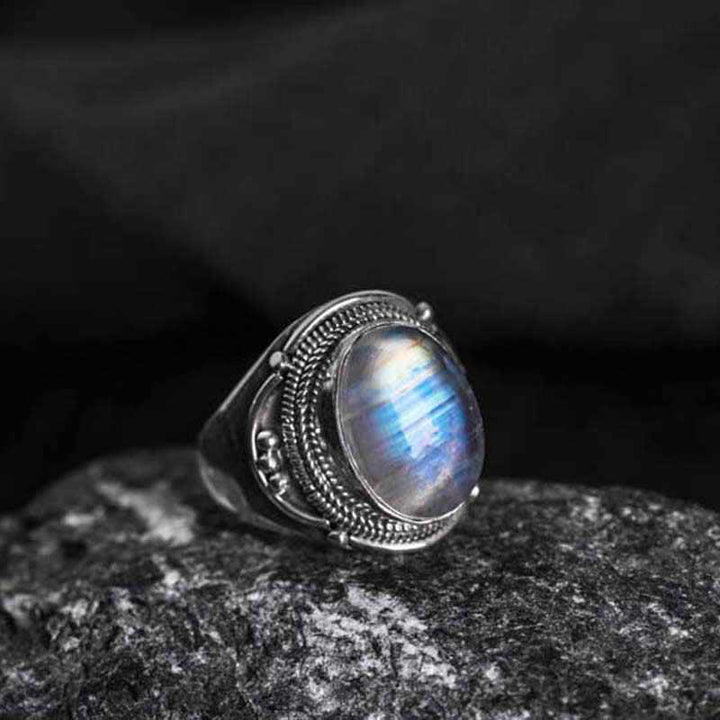 Buddha Stones 925 Sterling Silver Handmade Natural Moonstone Healing Adjustable Ring