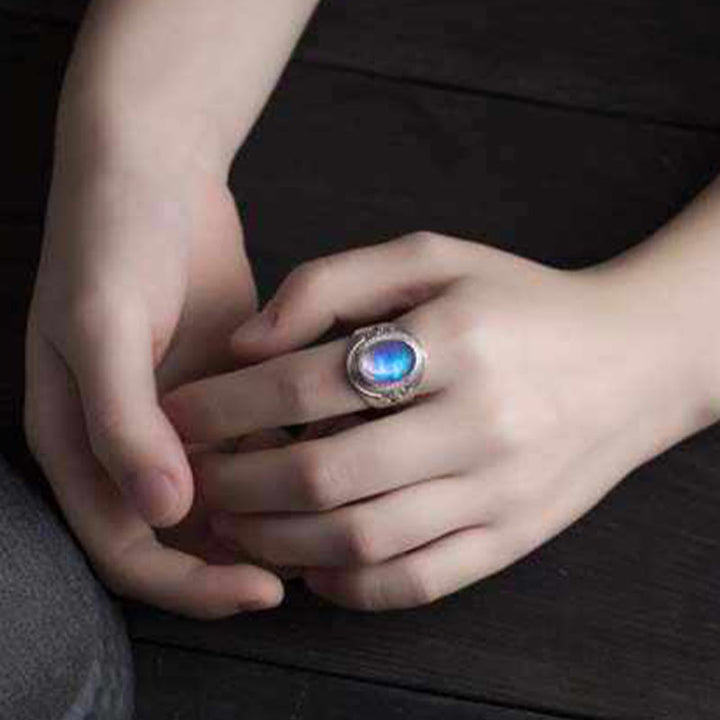 Buddha Stones 925 Sterling Silver Handmade Natural Moonstone Healing Adjustable Ring - image 5